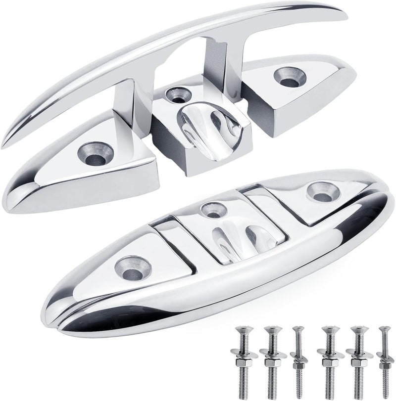 YANYUCB Boat Cleats 5''6''8 inch 316 Stainless Steel Boat Folding Cleats,Marine Grade Flip up Dock Cleat Folding Cleat Rope Cleat Boat Cleat for Boat Kayak with Fasteners - Image 1
